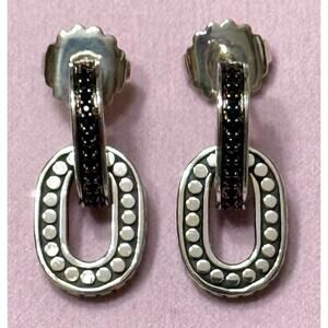 John Hardy Dot Drop Earrings Sterling Silver Black Sapphire NWT Limited Edition